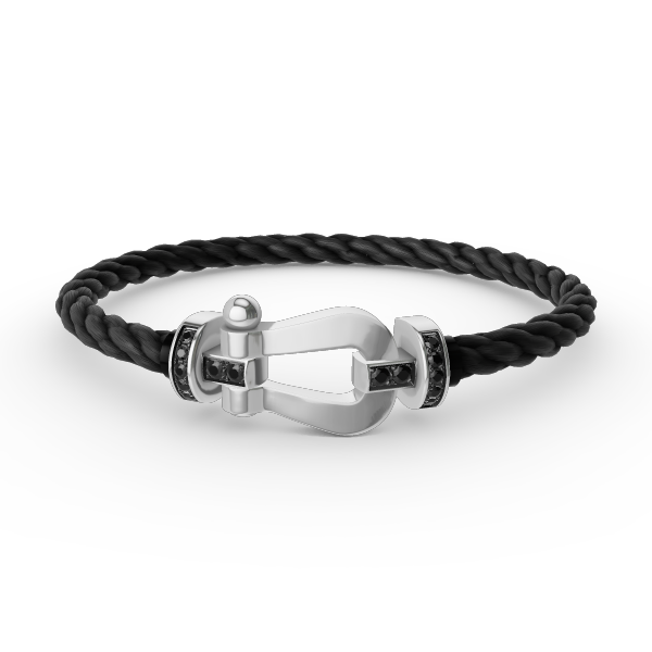 [LuckyStar]FORCE GROSSES HUFEISEN-ARMBAND MIT SCHWARZEN DIAMANTEN, SILBER