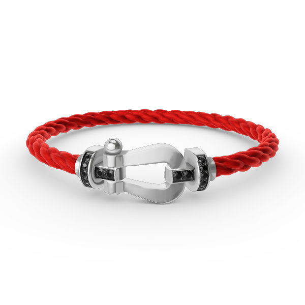 [LuckyStar]FORCE GROSSES HUFEISEN-ARMBAND MIT SCHWARZEN DIAMANTEN, SILBER