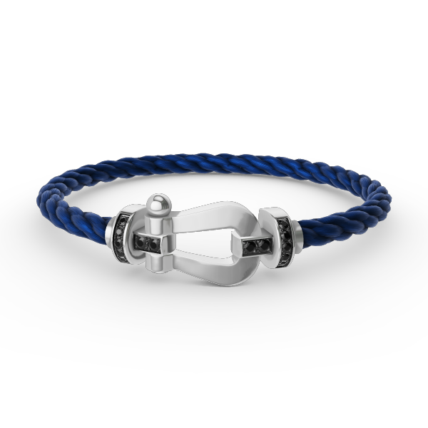 [LuckyStar]FORCE GROSSES HUFEISEN-ARMBAND MIT SCHWARZEN DIAMANTEN, SILBER