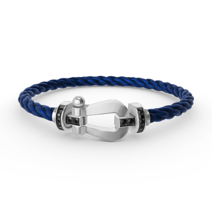 [LuckyStar]FORCE GROSSES HUFEISEN-ARMBAND MIT SCHWARZEN DIAMANTEN, SILBER