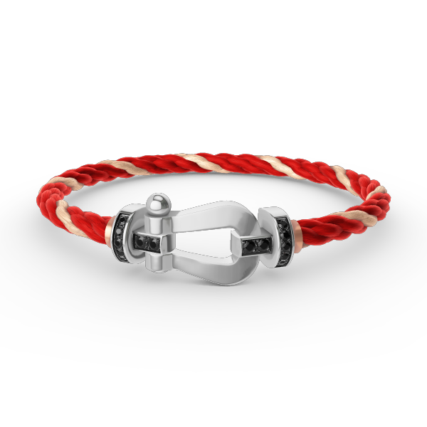 [LuckyStar]FORCE GROSSES HUFEISEN-ARMBAND MIT SCHWARZEN DIAMANTEN, SILBER