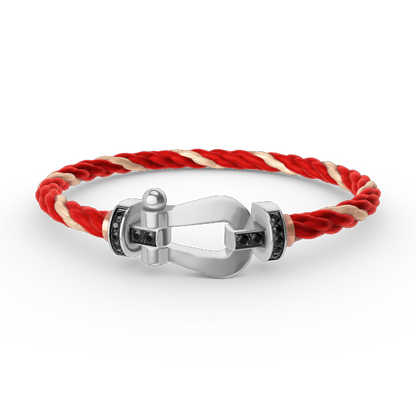 [LuckyStar]FORCE GROSSES HUFEISEN-ARMBAND MIT SCHWARZEN DIAMANTEN, SILBER