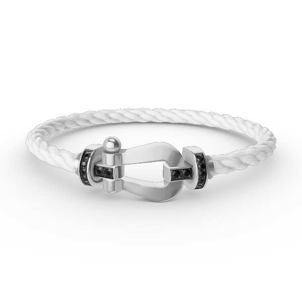 [LuckyStar]FORCE GROSSES HUFEISEN-ARMBAND MIT SCHWARZEN DIAMANTEN, SILBER