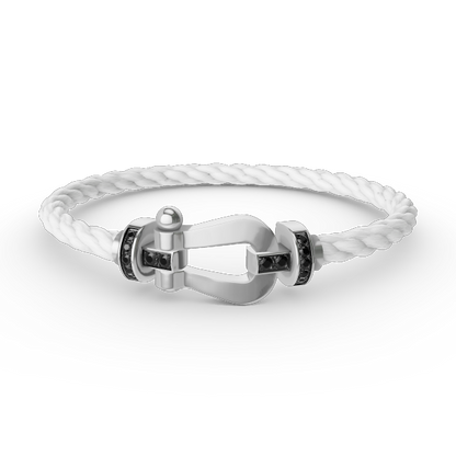 [LuckyStar]FORCE GROSSES HUFEISEN-ARMBAND MIT SCHWARZEN DIAMANTEN, SILBER