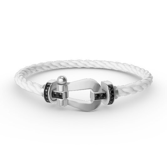 [LuckyStar]FORCE GROSSES HUFEISEN-ARMBAND MIT SCHWARZEN DIAMANTEN, SILBER