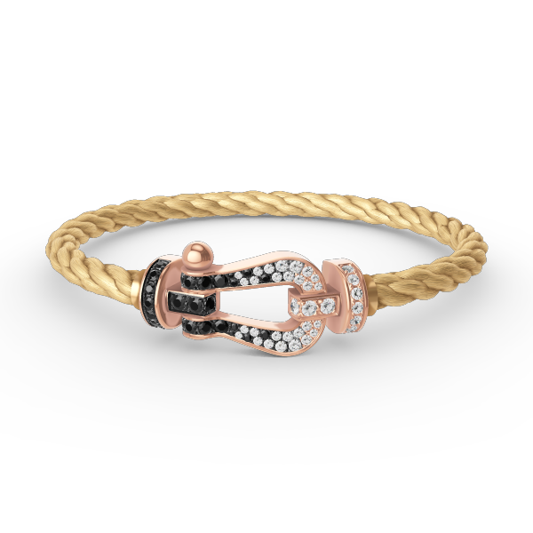 [LuckyStar]FORCE GROSSES HUFEISENARMBAND MIT SCHWARZ-WEISSEN DIAMANTEN UND ROSÉGOLD