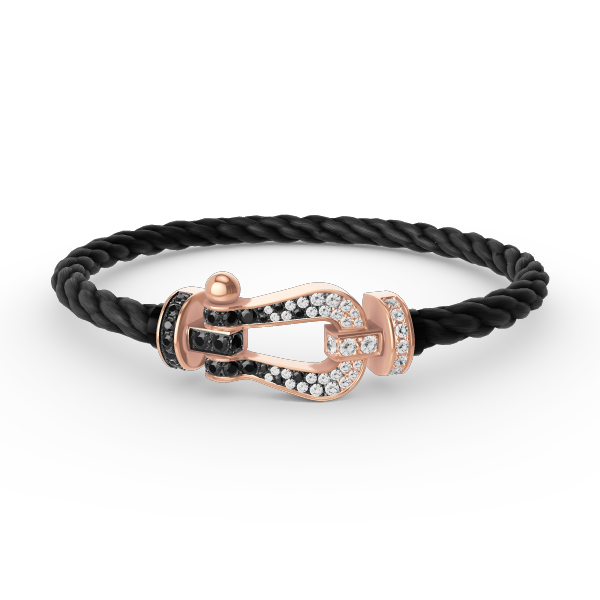[LuckyStar]FORCE GROSSES HUFEISENARMBAND MIT SCHWARZ-WEISSEN DIAMANTEN UND ROSÉGOLD
