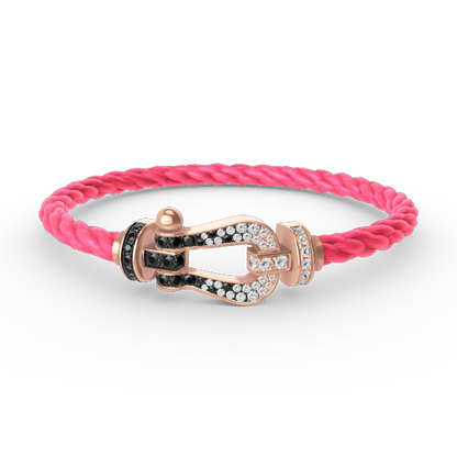 [LuckyStar]FORCE GROSSES HUFEISENARMBAND MIT SCHWARZ-WEISSEN DIAMANTEN UND ROSÉGOLD