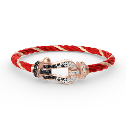 [LuckyStar]FORCE GROSSES HUFEISENARMBAND MIT SCHWARZ-WEISSEN DIAMANTEN UND ROSÉGOLD