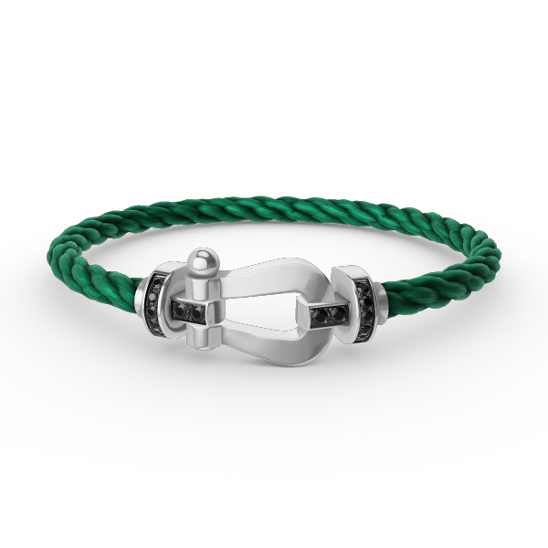 [LuckyStar]FORCE GROSSES HUFEISEN-ARMBAND MIT SCHWARZEN DIAMANTEN, SILBER
