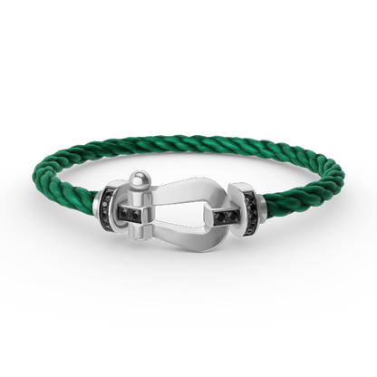 [LuckyStar]FORCE GROSSES HUFEISEN-ARMBAND MIT SCHWARZEN DIAMANTEN, SILBER