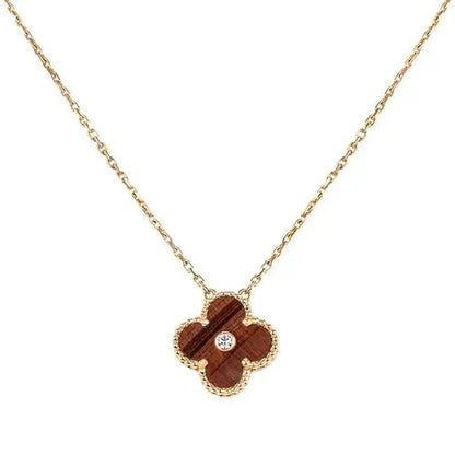 [LuckyStar]CLOVER 15MM DIAMANT UND GELBE TIGERAUGE ACHAT Halskette