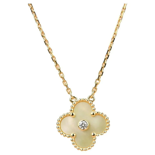 [LuckyStar]CLOVER 15MM DIAMANT GOLD PERLMUTT HALSKETTE