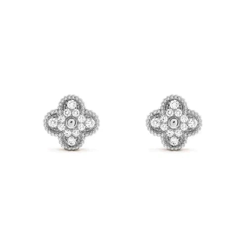 [LuckyStar]CLOVER 1 MOTIFS DIAMOND OHRSTECKER SILBER