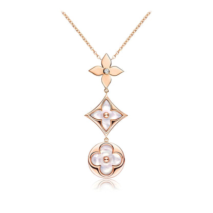 [LuckyStar] COLOR BLOSSOM LARIAT HALSKETTE ROSA GOLD WEIß PERLE UND DIAMANT