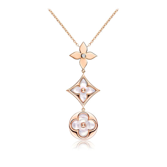 [LuckyStar] COLOR BLOSSOM LARIAT HALSKETTE ROSA GOLD WEIß PERLE UND DIAMANT