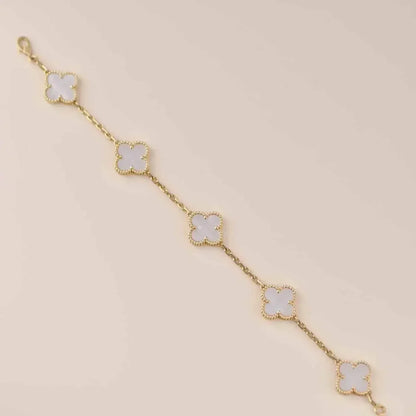 [LuckyStar]Armband mit Kleeblatt-Motiv „5“ in Weiß 