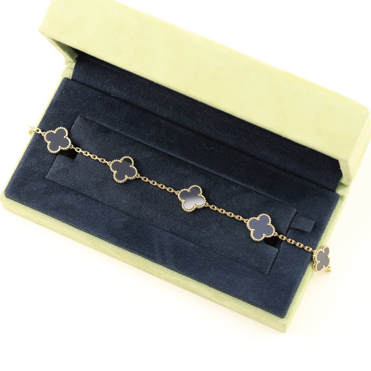 [LuckyStar]CLOVER 5 MOTIVE SCHWARZER ONYX ARMBAND 