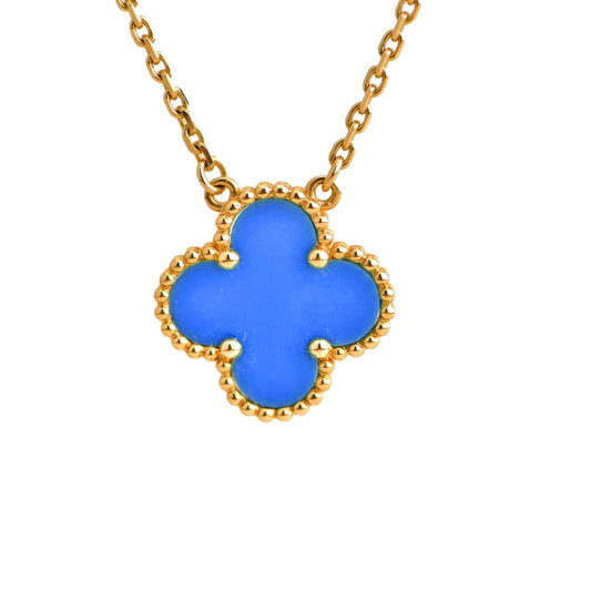 [LuckyStar]CLOVER 15MM BLAUER ACHAT HALSKETTE