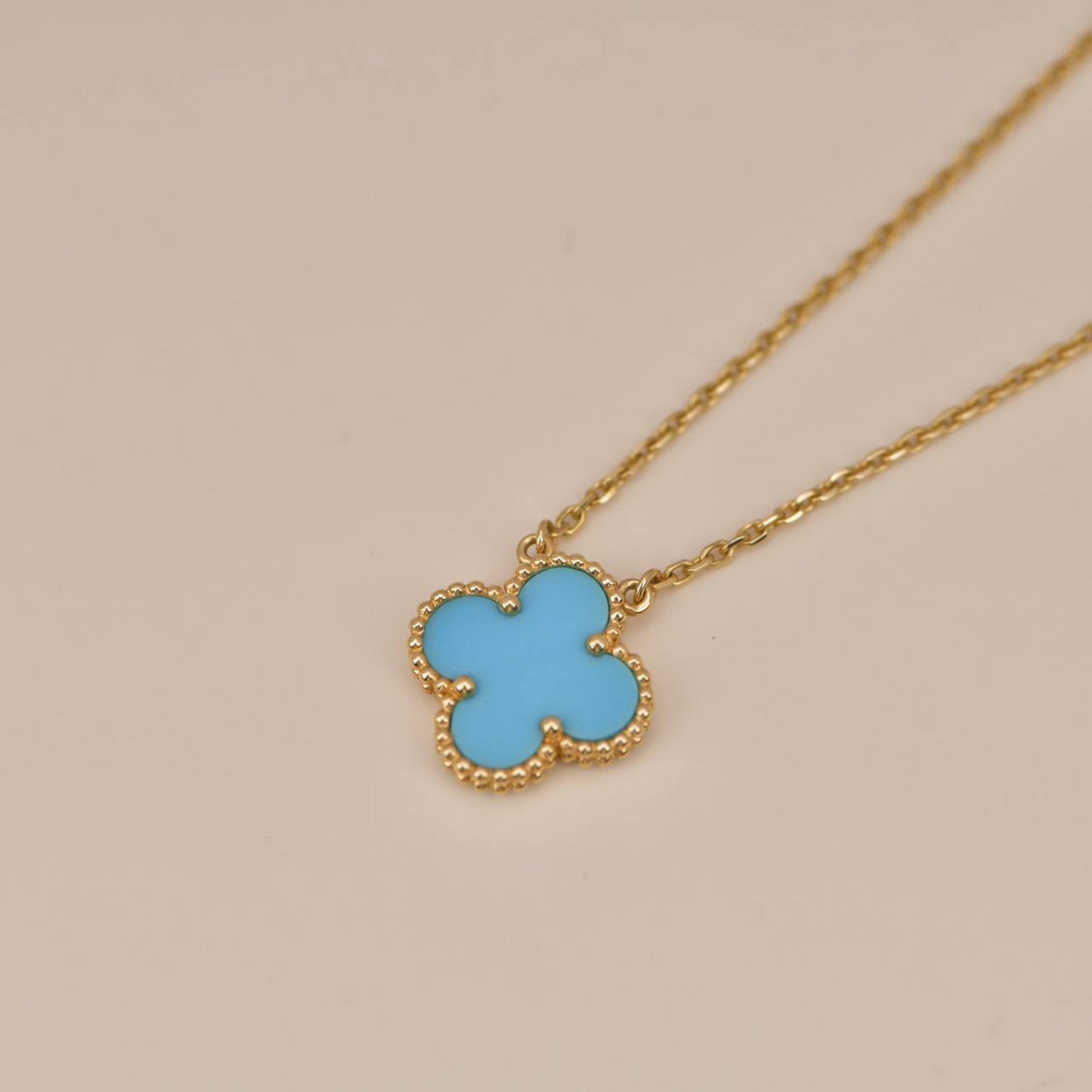 [LuckyStar]CLOVER 15MM VINTAGE TÜRKIS HALSKETTE