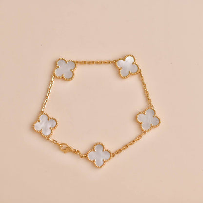 [LuckyStar]Armband mit Kleeblatt-Motiv „5“ in Weiß 