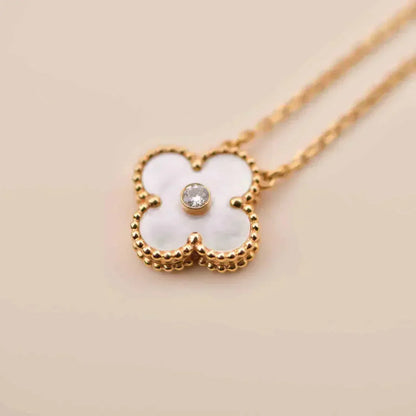 [LuckyStar]CLOVER 15MM DIAMANT WEISSE FRITILLARIA HALSKETTE