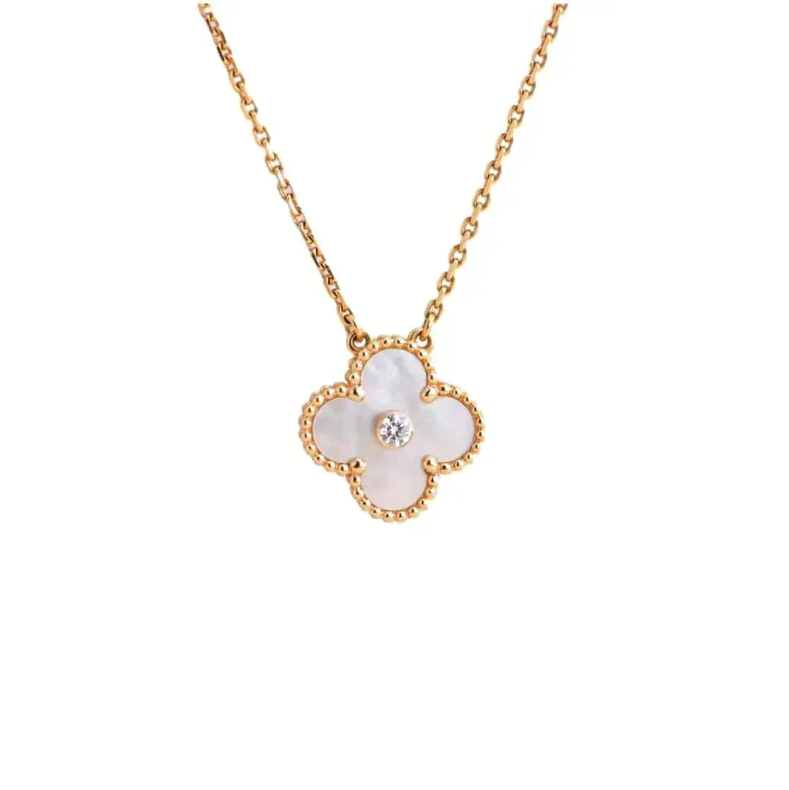 [LuckyStar]CLOVER 15MM DIAMANT WEISSE FRITILLARIA HALSKETTE