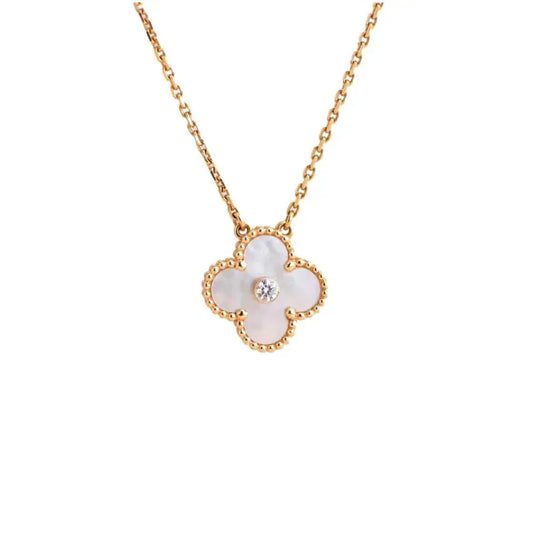 [LuckyStar]CLOVER 15MM DIAMANT WEISSE FRITILLARIA HALSKETTE