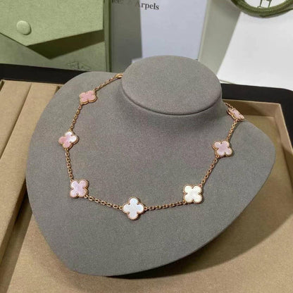 [LuckyStar]CLOVER 10 MOTIFS PINK MOP NECKLACE