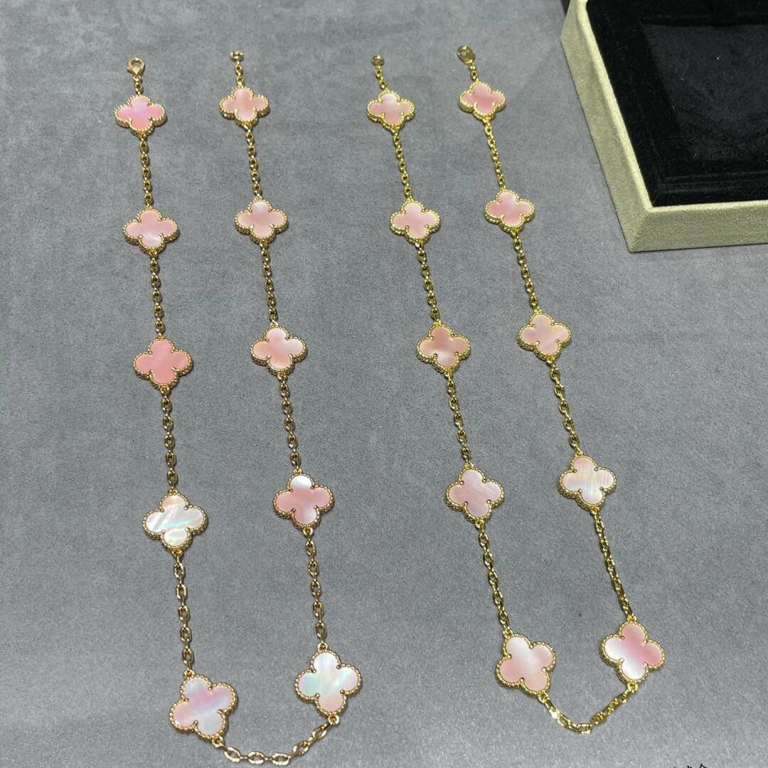 [LuckyStar]CLOVER 10 MOTIFS PINK MOP NECKLACE