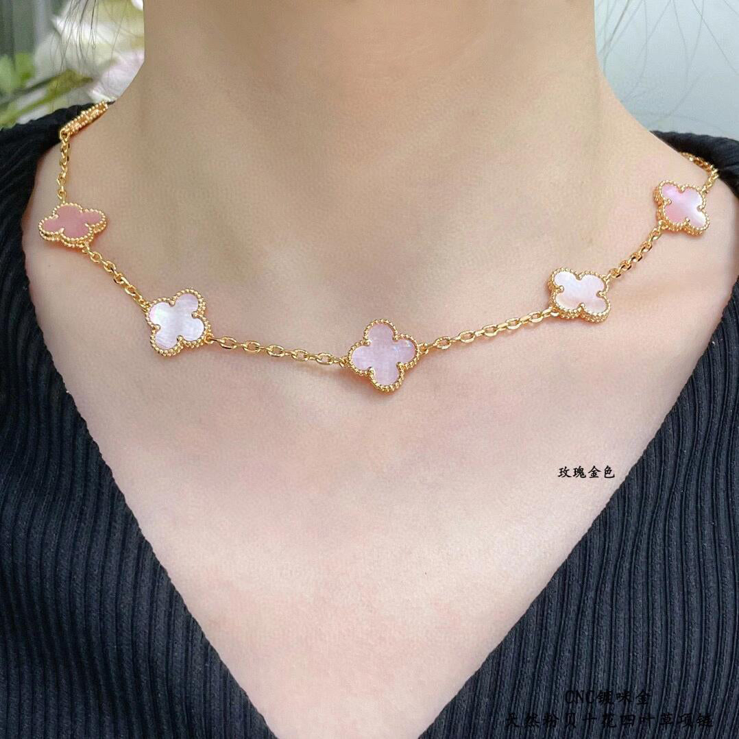[LuckyStar]CLOVER 10 MOTIFS PINK MOP NECKLACE