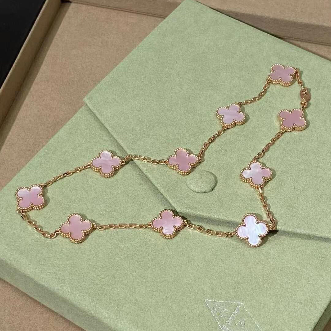 [LuckyStar]CLOVER 10 MOTIFS PINK MOP NECKLACE