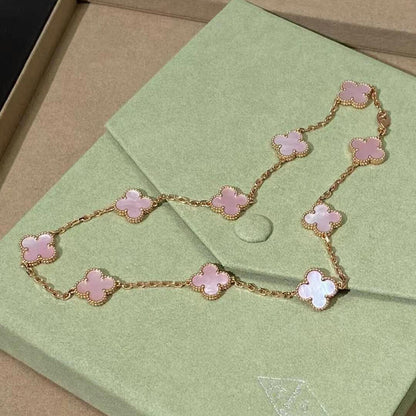[LuckyStar]CLOVER 10 MOTIFS PINK MOP NECKLACE