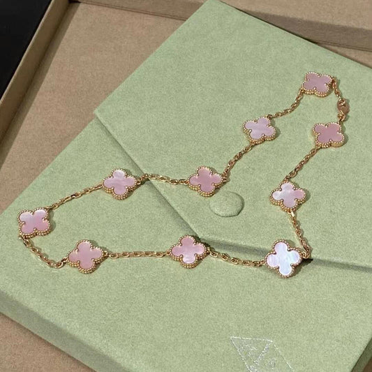 [LuckyStar]CLOVER 10 MOTIFS PINK MOP NECKLACE