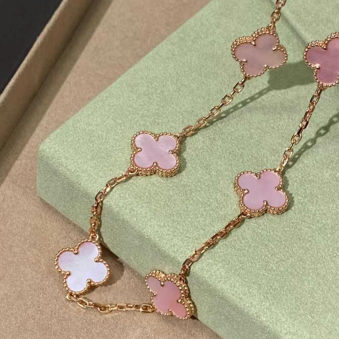 [LuckyStar]CLOVER 10 MOTIFS PINK MOP NECKLACE