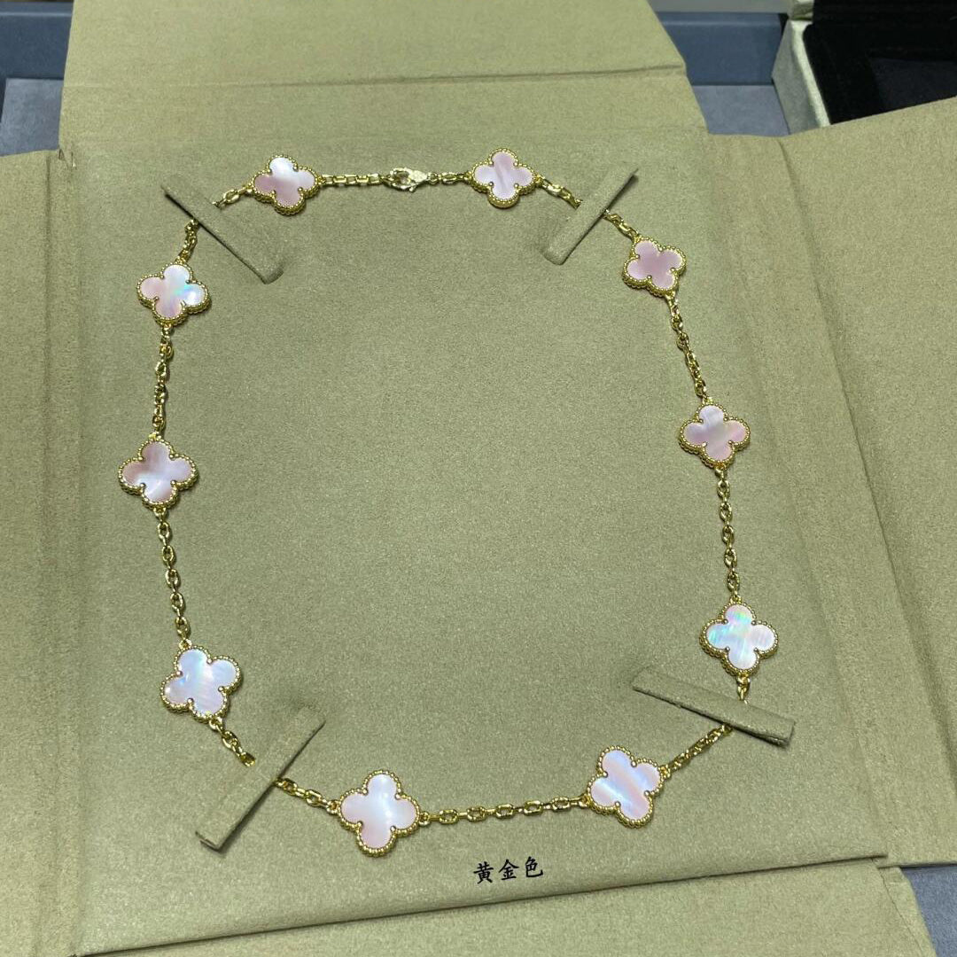 [LuckyStar]CLOVER 10 MOTIFS PINK MOP NECKLACE