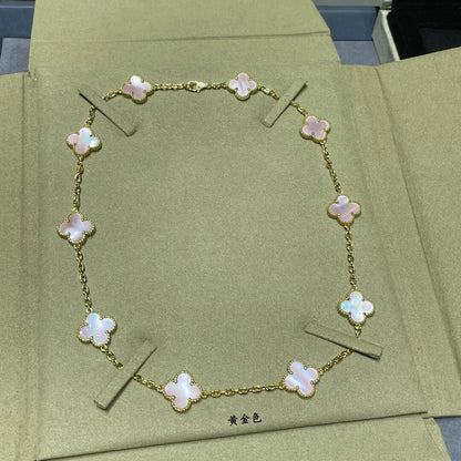 [LuckyStar]CLOVER 10 MOTIFS PINK MOP NECKLACE