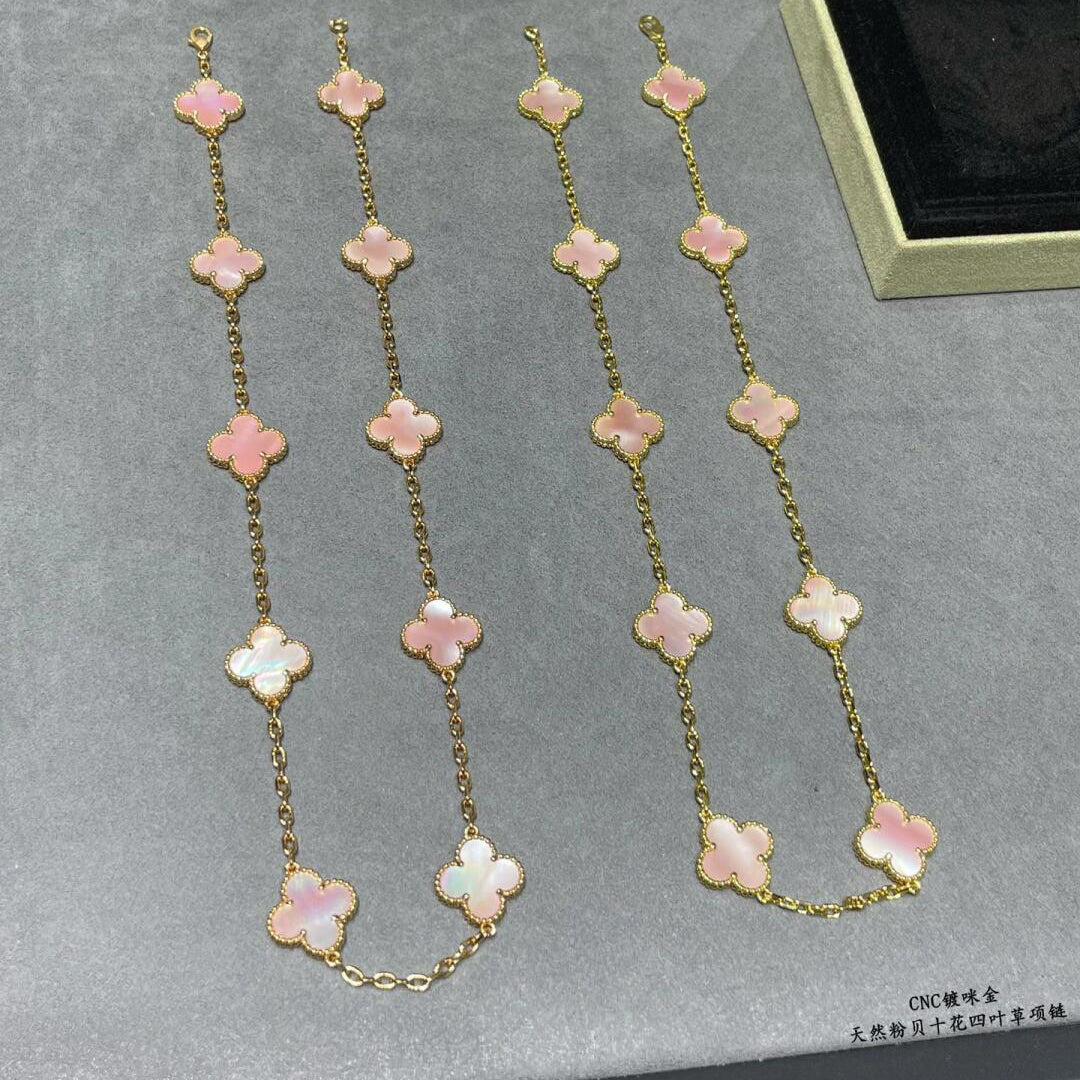 [LuckyStar]CLOVER 10 MOTIFS PINK MOP NECKLACE