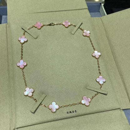 [LuckyStar]CLOVER 10 MOTIFS PINK MOP NECKLACE