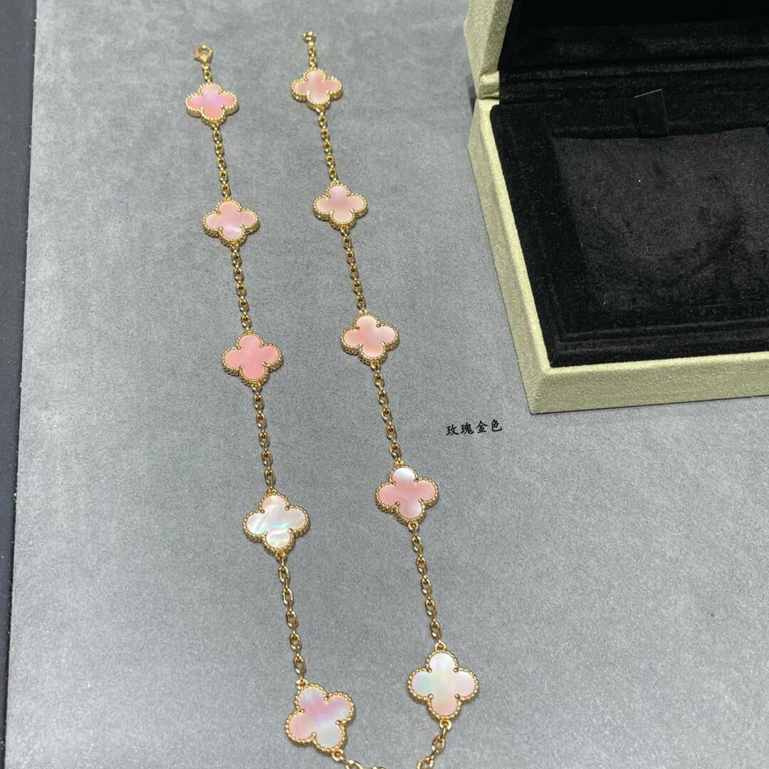 [LuckyStar]CLOVER 10 MOTIFS PINK MOP NECKLACE