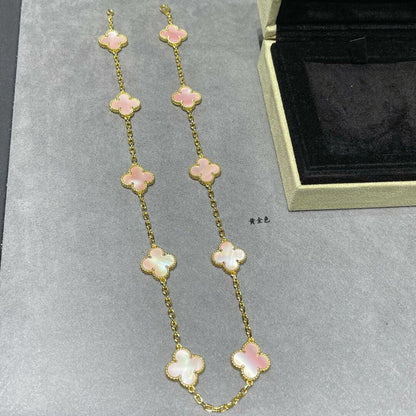 [LuckyStar]CLOVER 10 MOTIFS PINK MOP NECKLACE