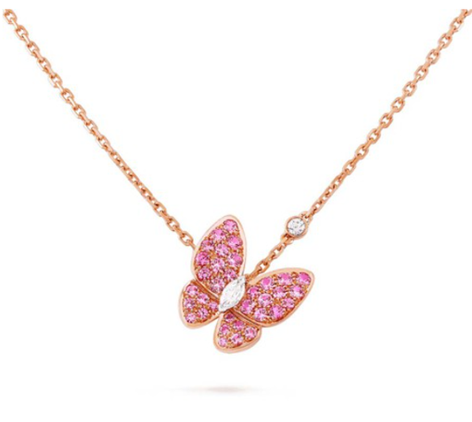 [LuckyStar]HALSKETTE MIT ROTEN DIAMANTEN UND SCHMETTERLINGEN AUS ROSÉGOLD