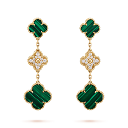 [LuckyStar]CLOVER OHRRINGE GOLD MALACHIT DIAMANT 3 MOTIV