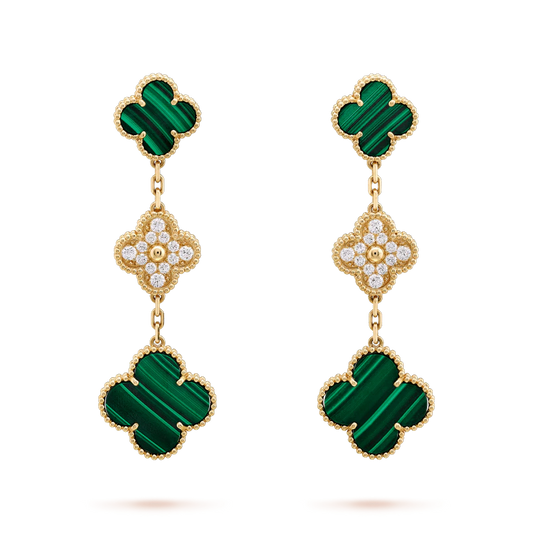 [LuckyStar]CLOVER OHRRINGE GOLD MALACHIT DIAMANT 3 MOTIV