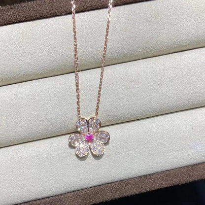 [LuckyStar]FRIVOLE ROSÉGOLD-HALSKETTE MIT BLUMEN UND DIAMANTEN