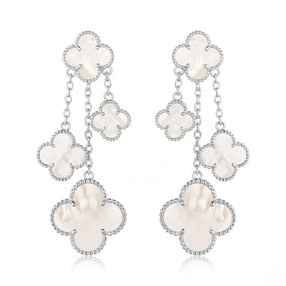 [LuckyStar]CLOVER OHRRINGE WEISS MOP 4 MOTIVE SILBER
