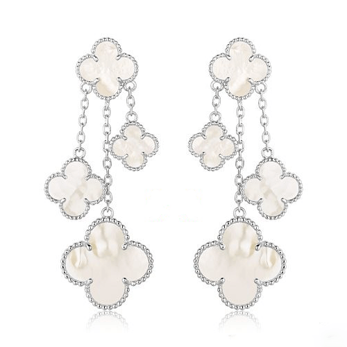 [LuckyStar]CLOVER OHRRINGE WEISS MOP 4 MOTIVE SILBER