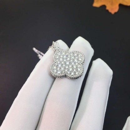 [LuckyStar]CLOVER 25MM SILBER VOLLER DIAMANT BIG CLOVER HALSKETTE