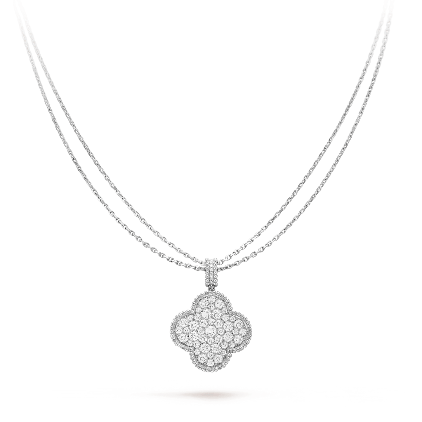 [LuckyStar]CLOVER 25MM SILBER VOLLER DIAMANT BIG CLOVER HALSKETTE