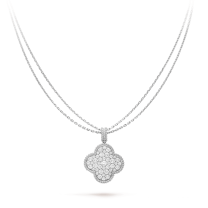[LuckyStar]CLOVER 25MM SILBER VOLLER DIAMANT BIG CLOVER HALSKETTE